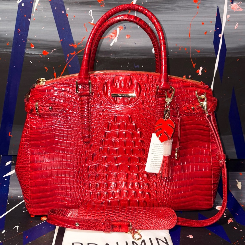 Brahmin Audra Red Crocodile Embossed Satchel Shoulder Bag Handbag  or Purse